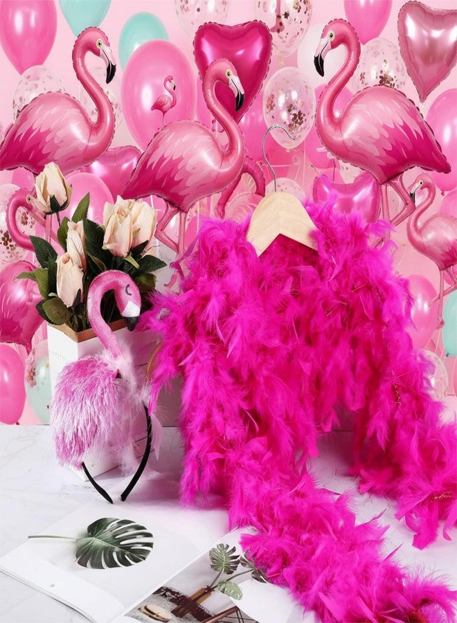 Solsew 8 Pcs Hawaii Flamingo Headband Pink Feather Boa Set Flamingo Headdress Costume Accessories Hair Hoop for Carnival Tropical Summer Party Women Adult Hair Decoration - Image 5